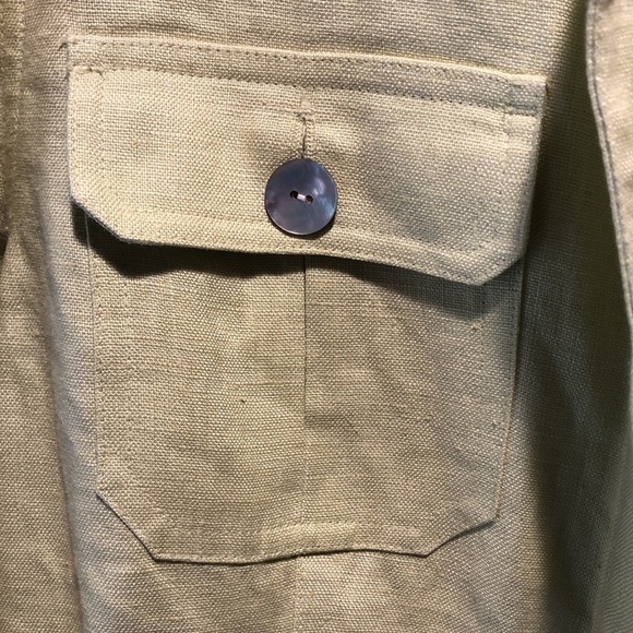 Easy Spirit is 100 linen shirt jacket multi pocket celery green MOP button 10 - Picture 2 of 8